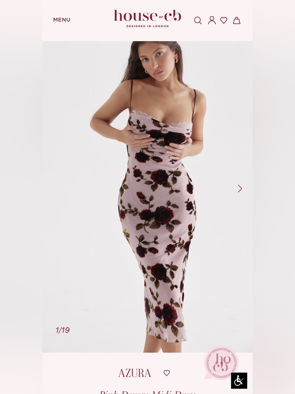 House of CB “AZURA” Pink Floral Slip Midi Dress
